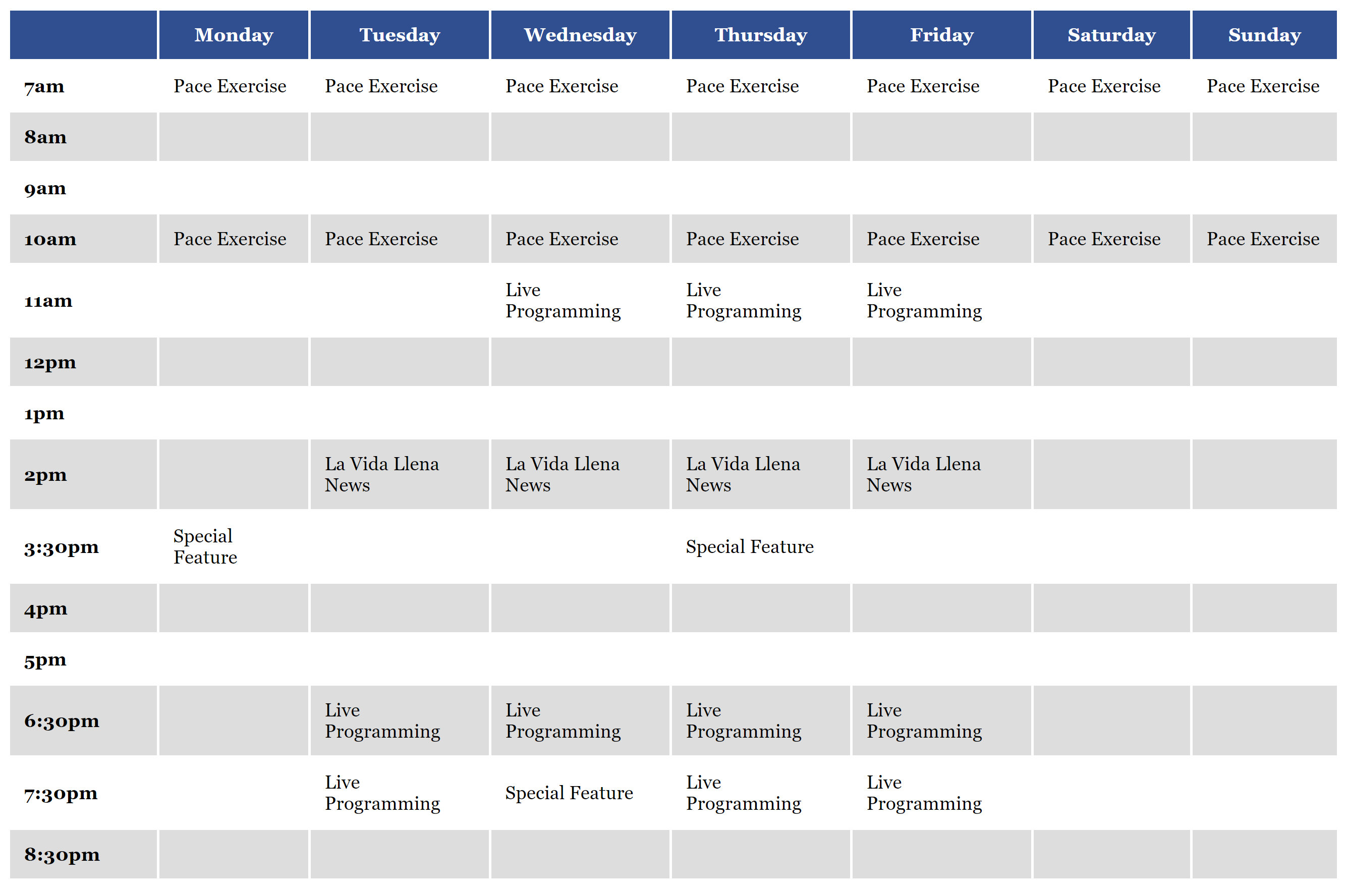 TV Channel Sample Schedule